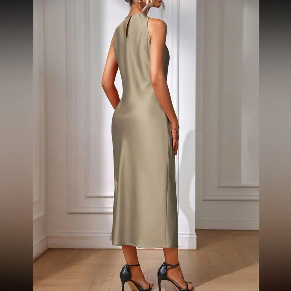 Elegant Pink Sleeveless Satin Dress